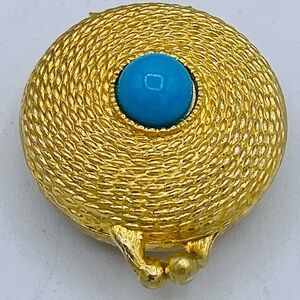 Vintage Estee Lauder Solid Perfume Compact Rope Design Turquoise Cabochon